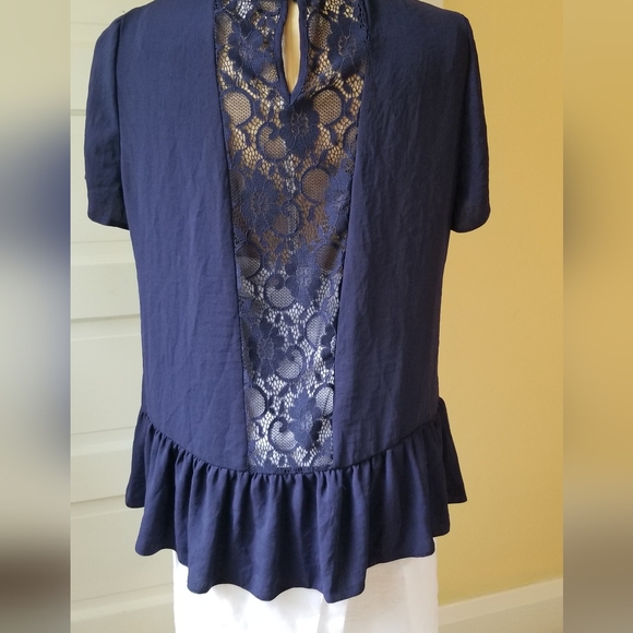 Asos Curve NWT Navy Tunic Top with Lace Details and Flounce hem . Size 14 - Picture 2 of 9